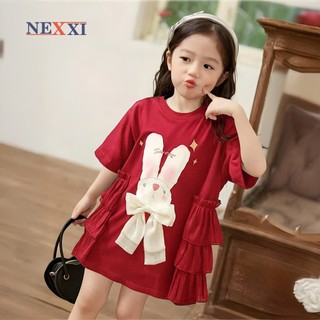  Đầm Công Chúa Cho Bé Gái – Đầm Dự Tiệc Bèo Tầng In Thỏ Gấu  Nơ Bản To Chất Cotton Mềm Mát 