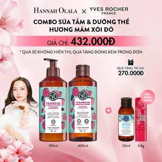   Hannah x Yves  Combo Sữa tắm và Sữa dưỡng thể hương mâm xôi đỏ & bạc hà Yves Rocher 400mlx390ml 