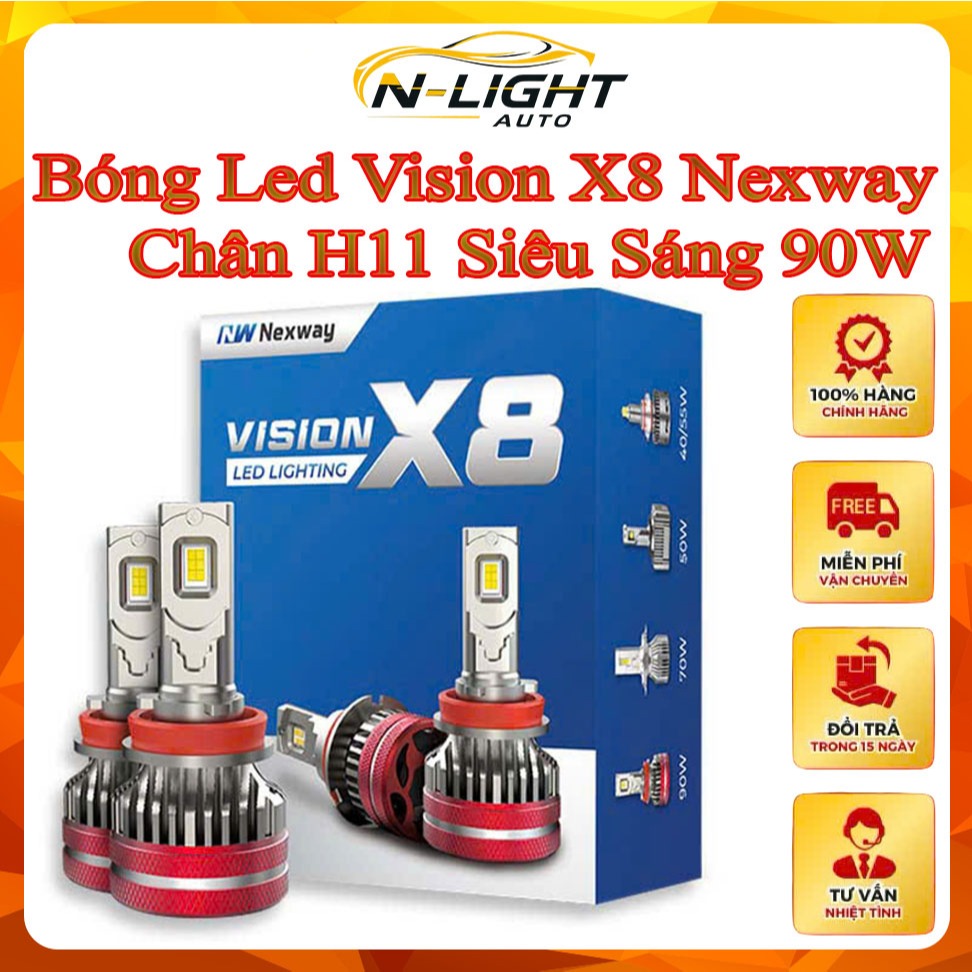 Bóng Led Vision X8 Nexway Chân H11 Siêu Sáng 90W