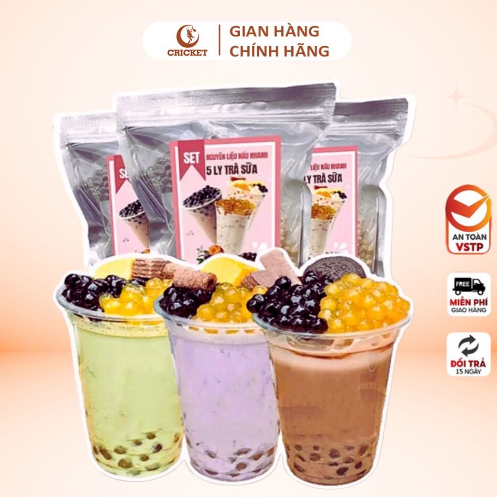 Set Trà Sữa Tự Pha 5 Ly Nhiều Vị – Set Trà Sữa Ngon Pha Chế Tại Nhà – Én Ca Na x Cricket Food