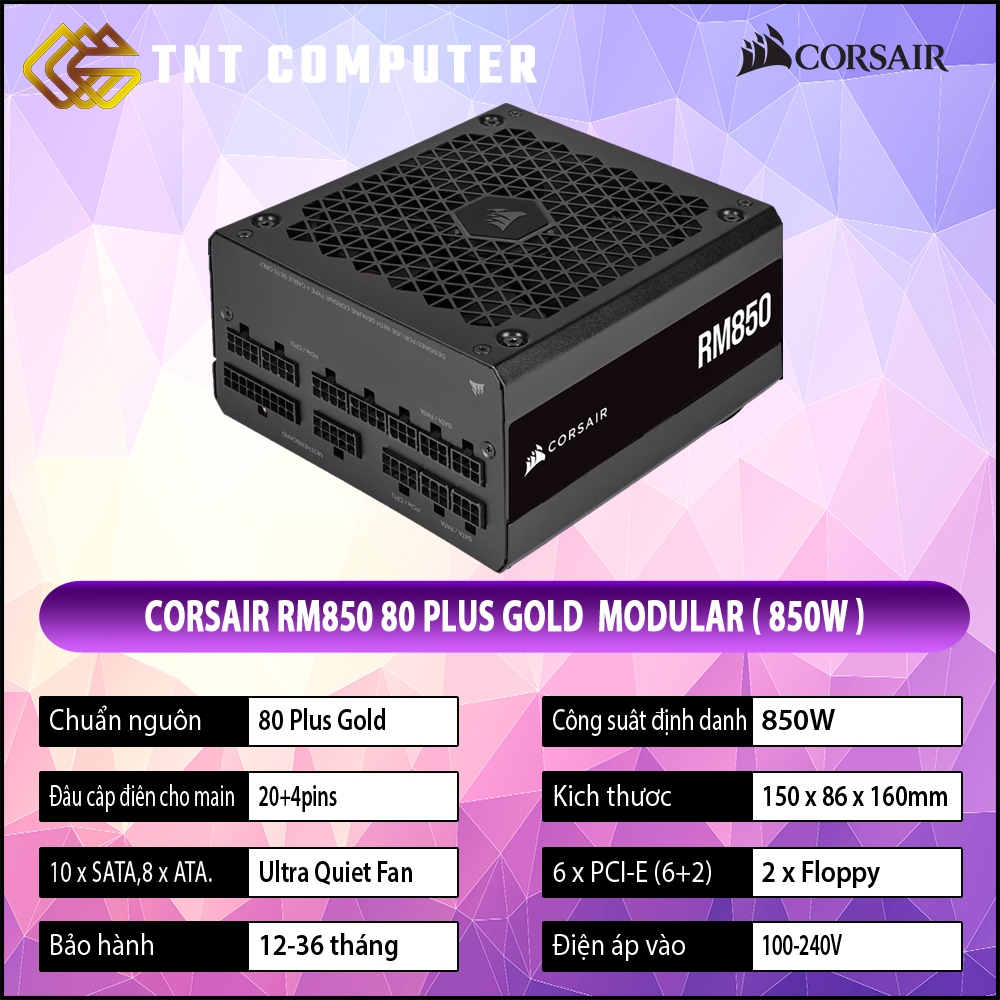 Nguồn máy tính Corsair RM850 80 Plus Gold Modular dây PICE 5.0 1x16-pin (12VHPWR) RTX 40-series 2nd