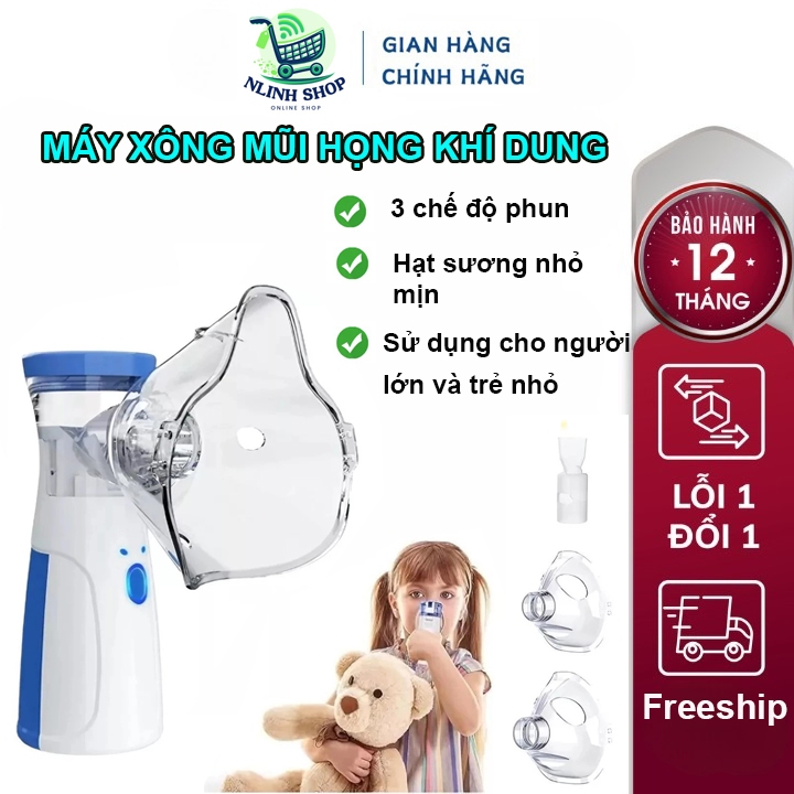 Máy xông khí rung cho bé, Máy xông mũi họng cầm tay đa năng chống viêm phổi, phế quản, xoang không gây ồn nhỏ gọn