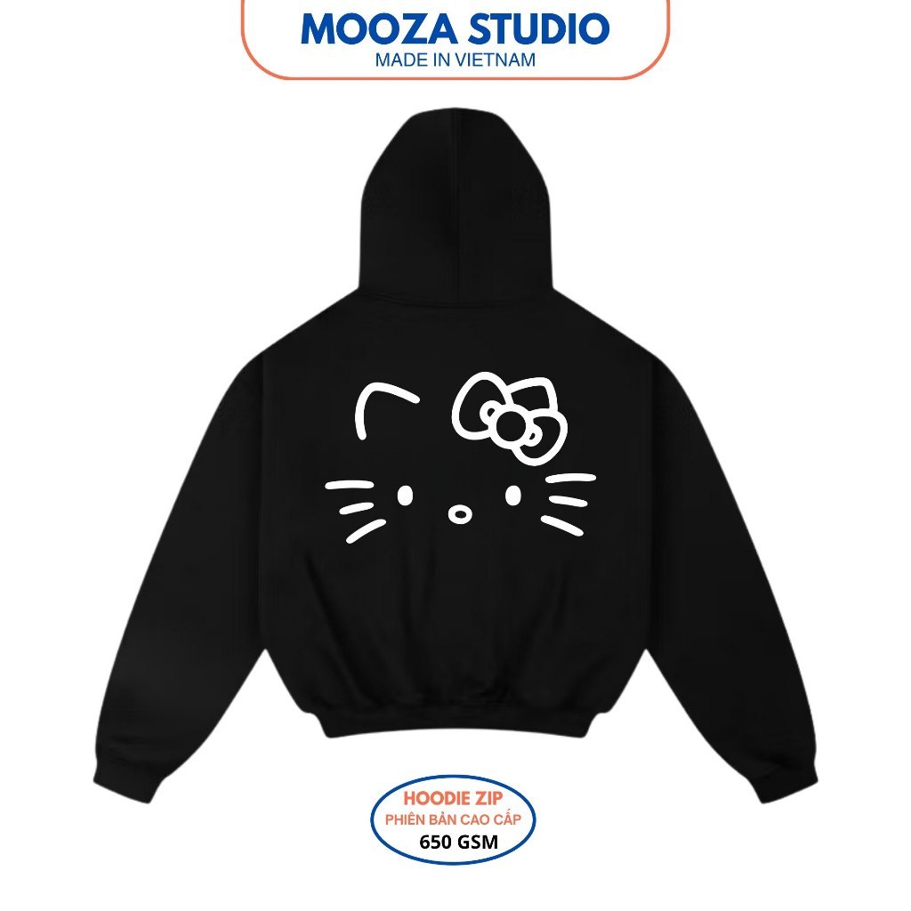 Áo Khoác Nỉ Mooza Hello Kitty Boxy Local Brand Chính Hãng/Hoodie Zip Signature kitty