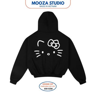  Áo Khoác Nỉ Mooza Hello Kitty Boxy Local Brand Chính Hãng Hoodie Zip Signature kitty 