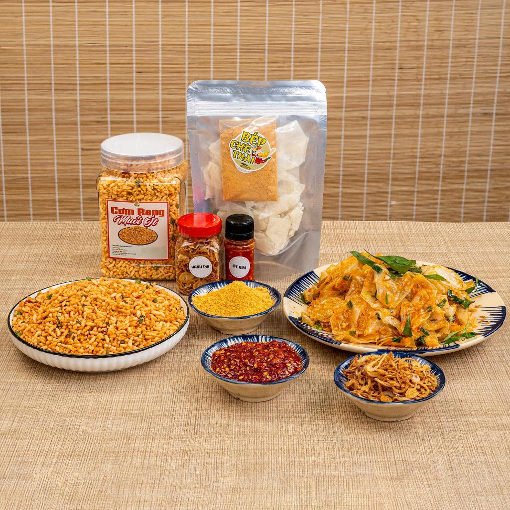 Combo Ăn Vặt Chân Ái (gồm Cơm Rang & Bánh Tráng Muối Sặc) - Snack truyền thống đặc sắc - Bếp Chè Thái