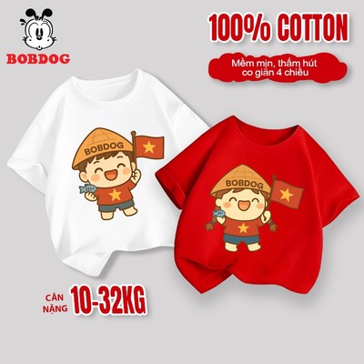 Áo thun Việt Nam cho bé trai bé gái BOBDOG, áo cộc vải cotton thoáng mát in hình cờ đỏ sao vàng 2/9