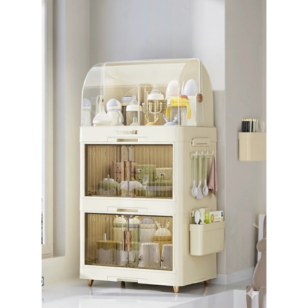 Tủ Đựng Bát Đĩa 2 Tầng KENA Storage Nhựa Cao Cấp Có Nắp Chống Bụi & Khay Thoát Nước (Kem Be)