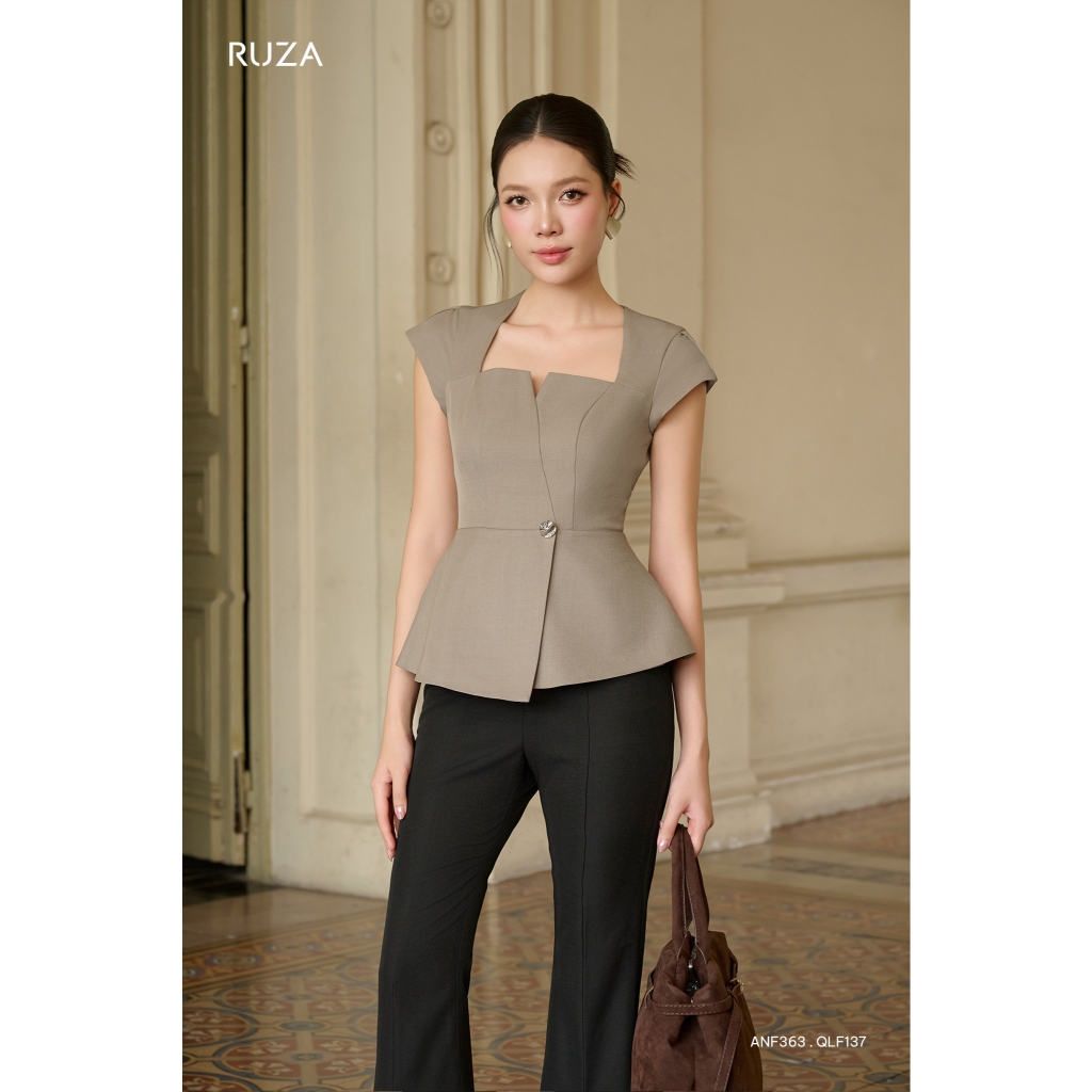 Áo kiểu nữ tay ngắn RUZA kiểu dáng sang trọng thời trang công sở thanh lịch ANF363