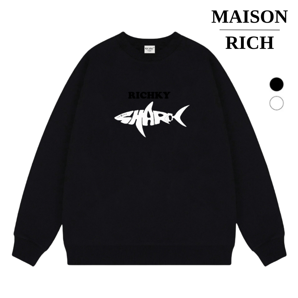 Áo Sweater Maison Rich Premium Nỉ Cá Mập Trắng White Shark
