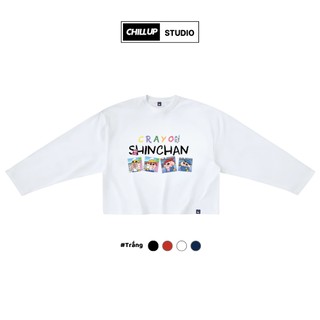  Áo Thun Cổ Tròn Dài Tay Form Boxy In Hình Crayon ShinChan Cậu Bé Bút Chì By CHILLUP STUDIO BST118 Cotton Co Giãn 4 Chiều 