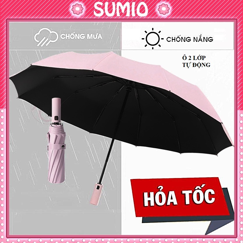 Ô dù che mưa đi nắng Sumio dù 12 nan 10 8 nan 2 lớp mở tự động gấp gọn nhỏ cầm tay 2 chiều đi du lịch cỡ lớn to cho ô tô