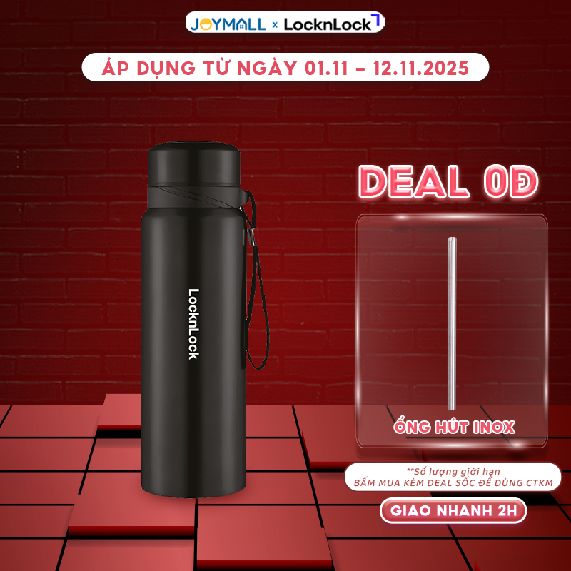 Bình giữ nhiệt LocknLock 800ml LHC6180BLK màu Đen, Hàng chính hãng, lưới lọc trà, dây treo- JoyMall