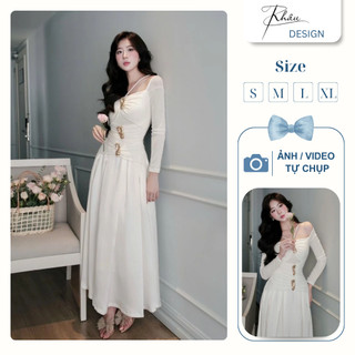  Đầm thiết kế thương hiệu Ren DESIGN by KHÂU cổ yếm 3 khuy trắng sang chảnh phù hợp đi làm đi chơi K930 
