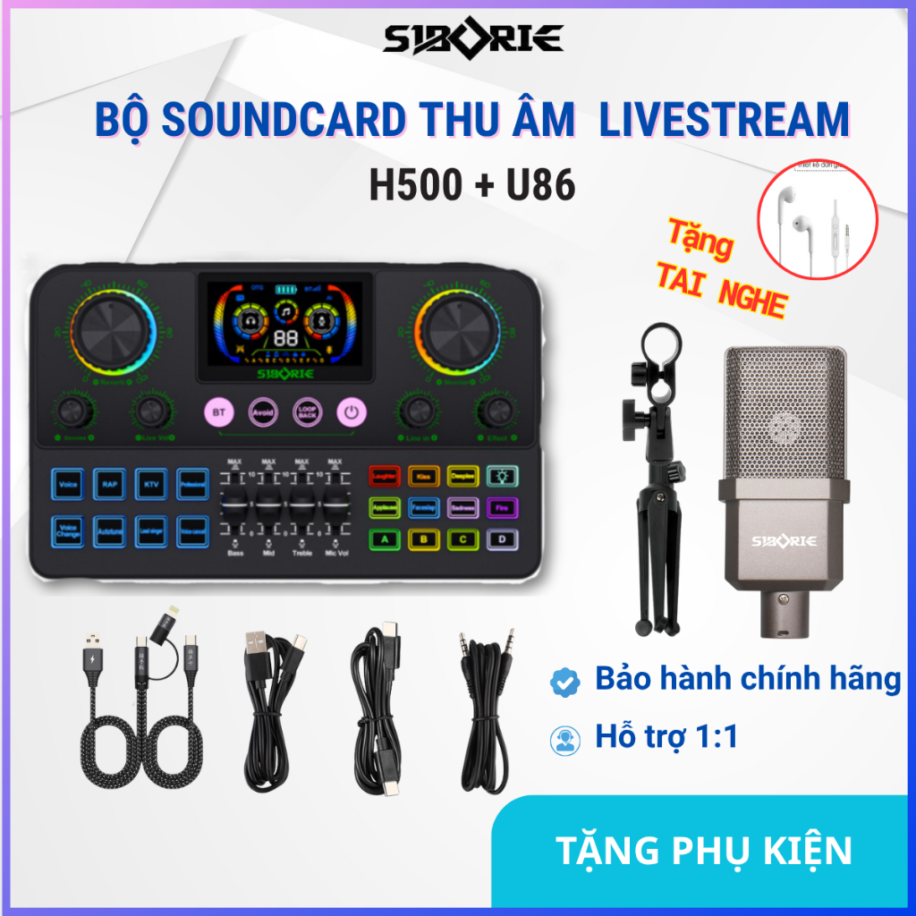 Bộ Mic Thu Âm SIBORIE U86 & Soundcard H500 Chuyên Nghiệp - Mic Livestream Có Hiệu Ứng Giọng Hát Cho 