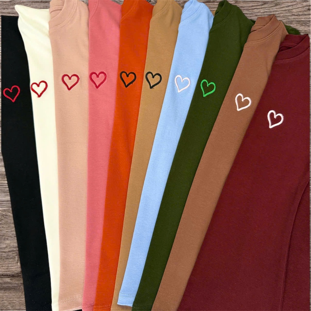 Áo thun DOGA ôm body cao cấp tôn eo tay dài Thêu Trái Tim chất COTTON BORIP mềm mịn mát M208 | BigBuy360 - bigbuy360.vn