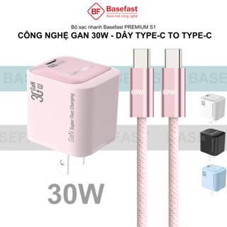  Bộ sạc nhanh Type C 30W Basefast Combo củ GaN kèm dây C to C bọc dù cho Phone 15 16 17 samsung oppo 