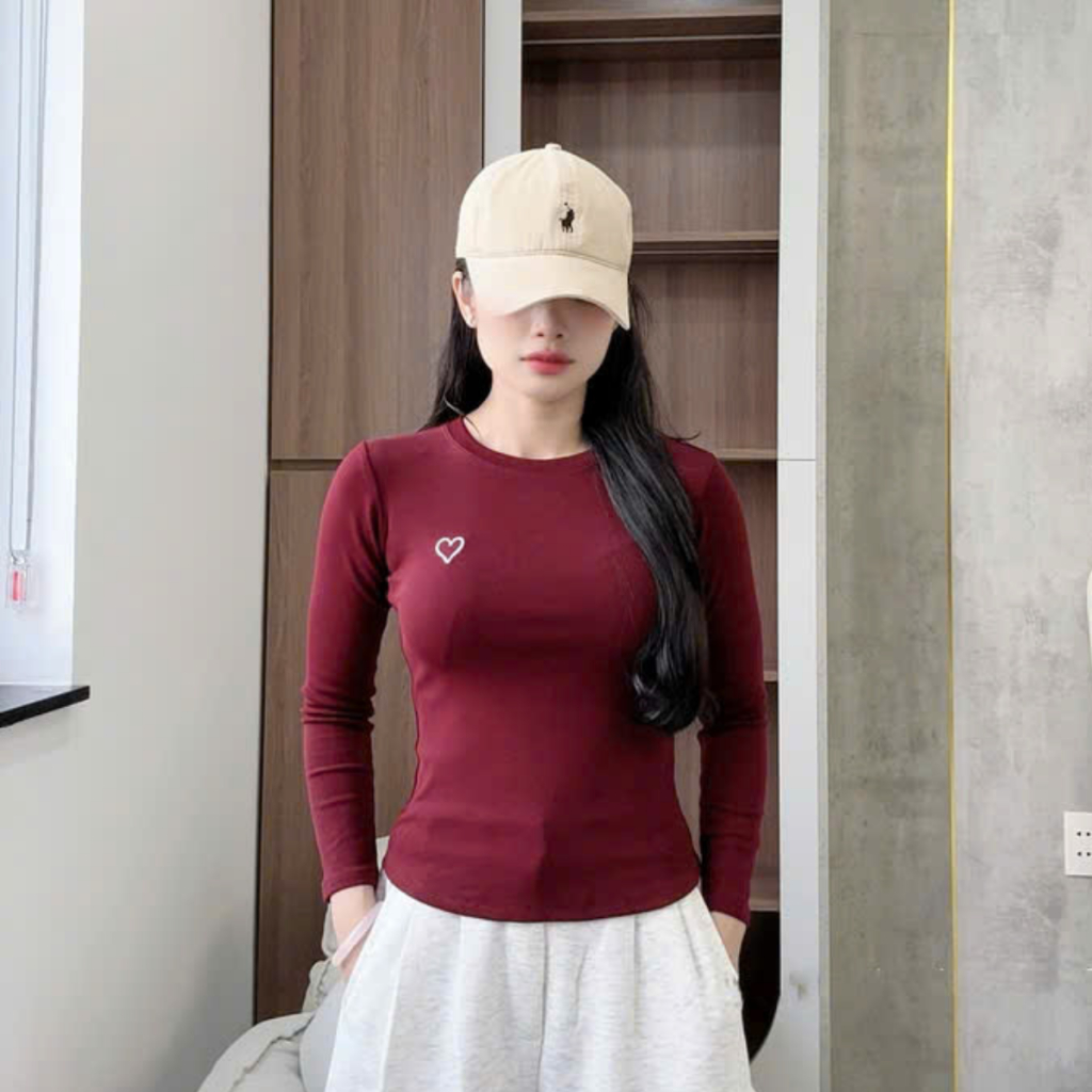 Áo thun DOGA ôm body cao cấp tôn eo tay dài Thêu Trái Tim chất COTTON BORIP mềm mịn mát M208 | BigBuy360 - bigbuy360.vn