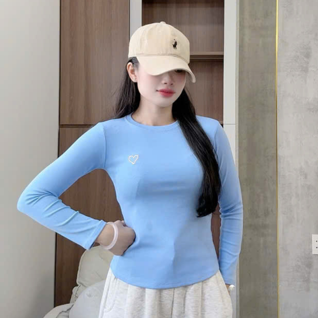 Áo thun DOGA ôm body cao cấp tôn eo tay dài Thêu Trái Tim chất COTTON BORIP mềm mịn mát M208 | BigBuy360 - bigbuy360.vn