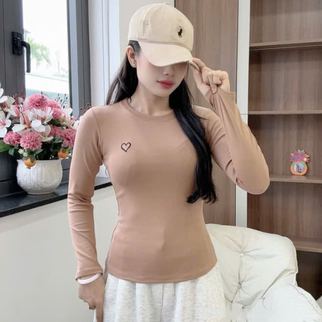 Áo thun DOGA ôm body cao cấp tôn eo tay dài Thêu Trái Tim chất COTTON BORIP mềm mịn mát M208 | BigBuy360 - bigbuy360.vn