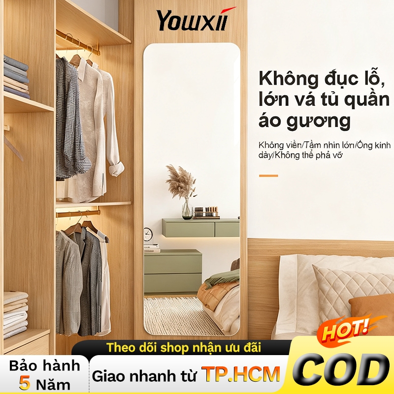 YOWXII gương toàn thân dán tường chống vỡ Chống biến dạng tự dán tủ quần áo