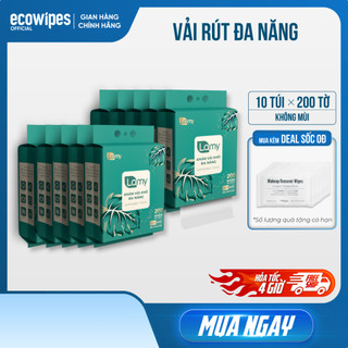  TẶNG MÓC TREO_Thùng 10 túi Khăn vải khô đa năng Lamy 200 tờ túi rút treo tường lau mặt tẩy trang 
