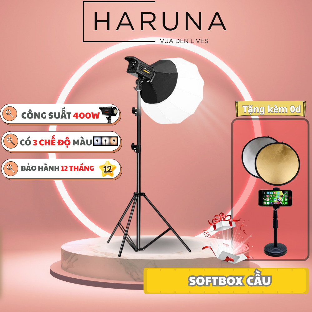 Đèn livestream, bộ đèn trợ sáng softbox cầu BEDIRO 800SS chân 2m8 hỗ trợ ánh sáng 3 màu quay video chụp hình
