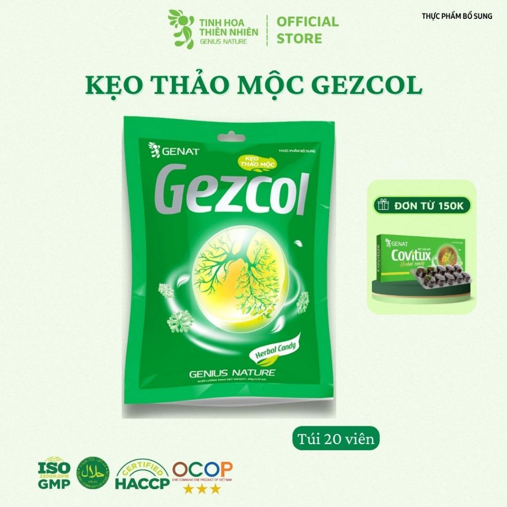 Kẹo thảo mộc Gezcol (Túi 20 viên) - Tinh Hoa Thiên Nhiên - Genat