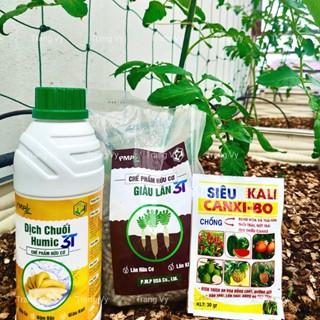  COMBO phân bón hữu cơ giai đoạn nuôi hoa nuôi quả   dịch chuối 1l giàu lân 1kg canxi bo 30gr  