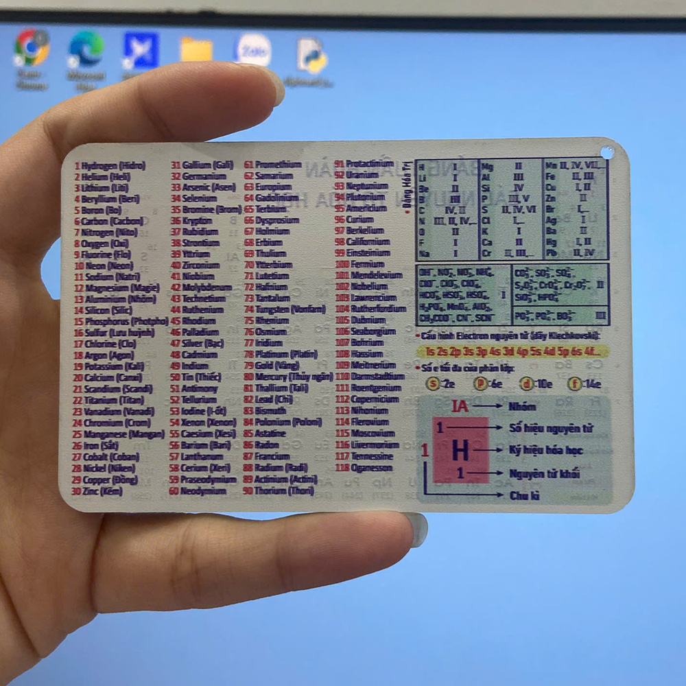 Móc Khoá Hoá Học, Móc Khoá Bảng Tuần Hoàn Hoá Học Theo Chương Trình Mới Chất Liệu Mica In 2 Mặt Dùng