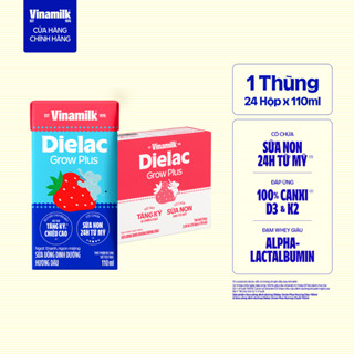 Thùng 24 hộp Sữa Non Vinamilk Dielac Grow Plus Vị Dâu 110ml