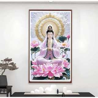 Tranh thêu kín Phật Quan Âm Bồ Tát - tranh chưa thêu