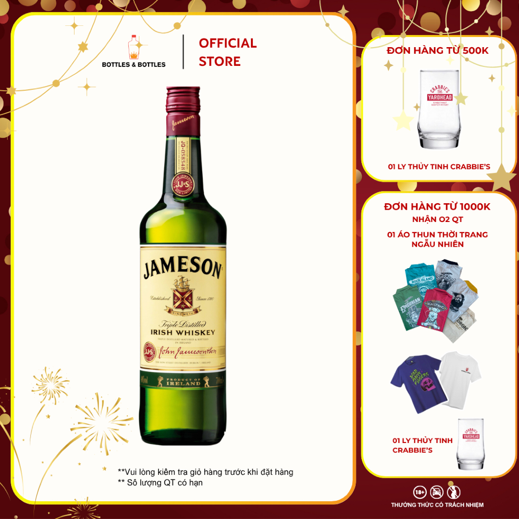 [CHÍNH HÃNG] Rượu Irish Whiskey Jameson - 700ML - 40%