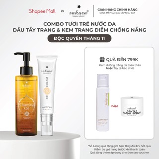 Bộ đôi kem trang điểm chống nắng CC Cream và dầu tẩy trang sạch sâu Sakura 40ml + 150ml