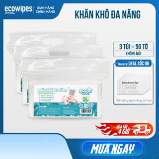  Combo 03 túi khăn vải khô đa năng cho bé Ecobi túi 90 tờ 120g mềm dai thấm hút tốt 