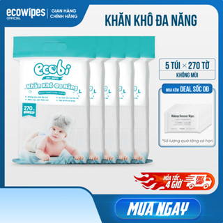  Combo 05 túi khăn vải khô đa năng cho bé Ecobi túi 270 tờ 345g mềm mịn dai thấm hút tốt 
