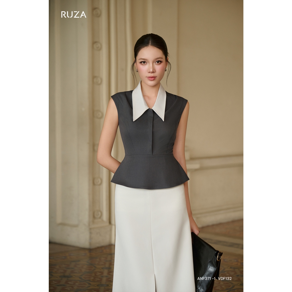 Áo kiểu nữ tay ngắn RUZA kiểu dáng sang trọng thời trang công sở thanh lịch ANF371