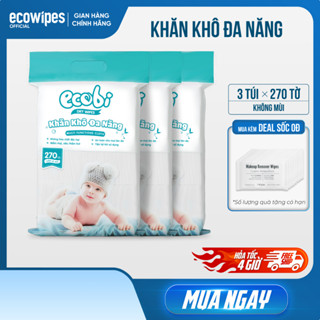  Combo 03 túi khăn vải khô đa năng cho bé Ecobi túi 270 tờ mềm mịn dai thấm hút tốt 
