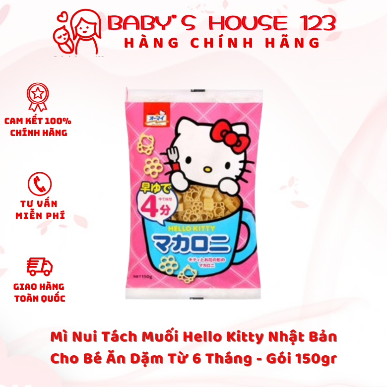 Mì Nui Tách Muối Hello Kitty Nhật Bản Cho Bé Ăn Dặm Từ 6 Tháng - Gói 150gr