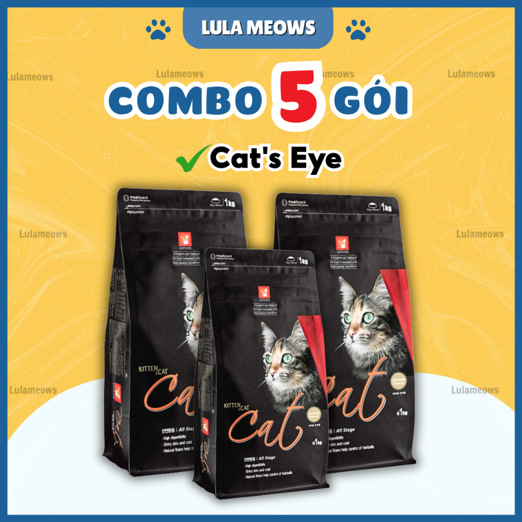 (5Kg) Thức Ăn Hạt Cho Mèo Cat’s Eye 1kg – Hỗ Trợ Tiêu Hóa, Giảm Búi Lông, Ngăn Hôi Phân, Lông Mượt