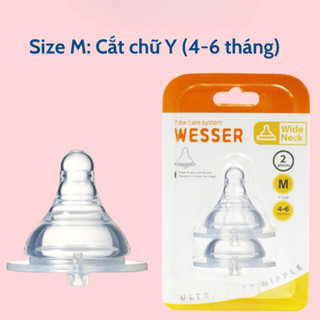 Set 2 Núm Ty Thay Thế Wesser Cổ Rộng Silicon Siêu Mềm Thay Thế Bình Sữa Cho Bé