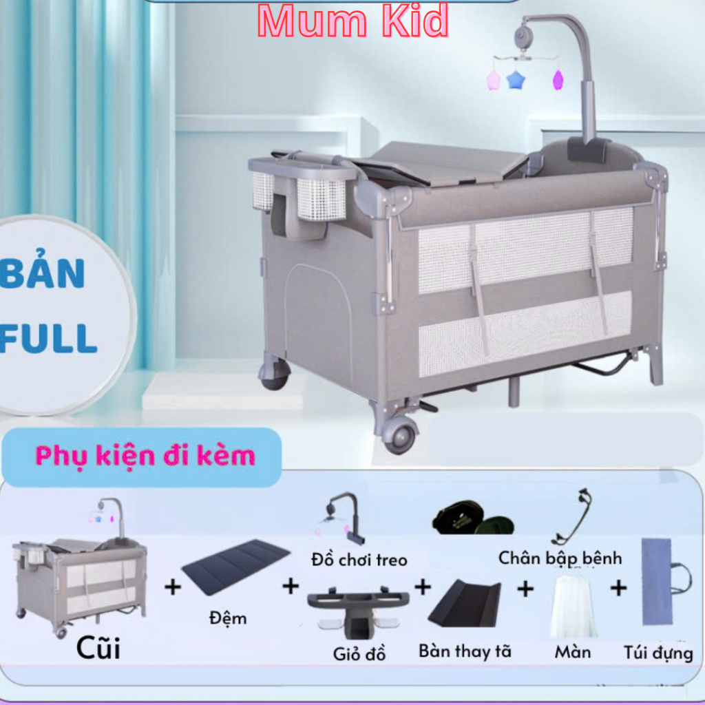  Cũi di động gấp gọn Babes sky thông minh có bàn thay tã cho bé tặng full phụ kiện - MK111 