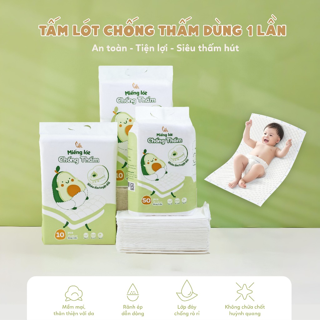 Tấm lót chống thấm dùng 1 lần 5 lớp thay tã bỉm cho bé siêu tiện lợi & cho mẹ sau sinh thấm hút tốt chống tràn