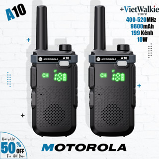 Bộ đàm Motorola A10 Walkies Talkie Mini 10W 199 Kênh Bền bỉ 1-3KM IP54 400-470MHz Pin dung lượng 9800mAh 