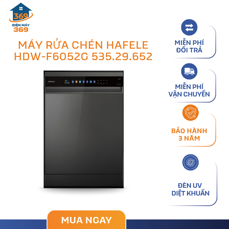 Máy Rửa Chén Độc Lập HDW-F6052G Hafele 535.29.652 - 15 bộ - Điều khiển cảm ứng - SMC