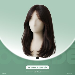  Tóc giả nguyên đầu nữ mái rẽ cụp ngang vai 45cm phong cách hàn quốc Q01 Tóc layer mái rẽ phong cách dịu dàng Tặng Lưới 