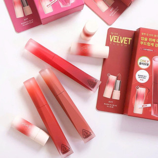 Set Son 3CE Velvet Lip Tint Plush Kèm 1 Cây Son Mini