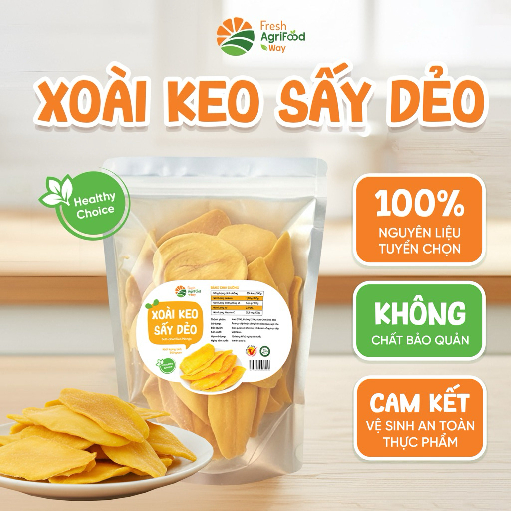 Xoài Keo Sấy Dẻo – Snack Healthy – Chua Ngọt Tự Nhiên – Fresh AgriFood Way
