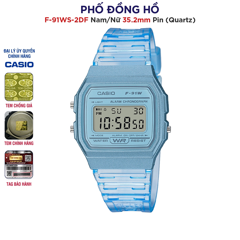 Đồng hồ unisex dây nhựa Casio Anh Khuê F-91WS-2DF