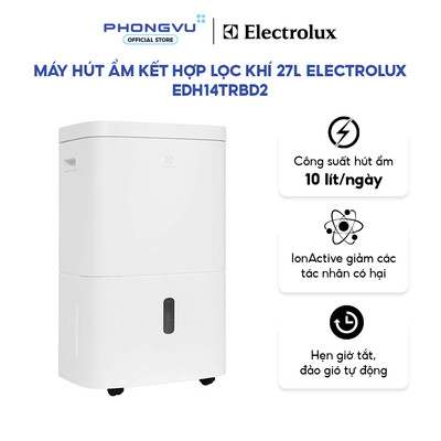 Máy hút ẩm 20L Electrolux EDH10TRBW1 - Hút ẩm 10L/ngày, Bình 4.8L, Khử khuẩn, Phù hợp phòng ≤42 m² - Bảo hành 24 tháng