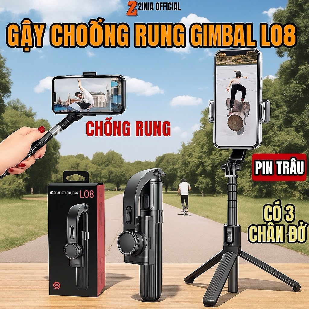 Gậy Chống Rung PUCEN Gimbal Stabilizer L09/L08, Có 3 Chân Đỡ, Tặng Kèm Nút Bấm BLT Hàng Cao Cấp - BẢ